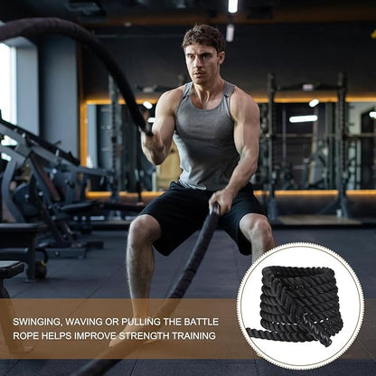 MECCANIXITY Battle Rope 40ft x 2 Inch Polyester Workout Rope Heavy Fitness Exercise Rope for Strength Training Home Gym Muscle Building, Black