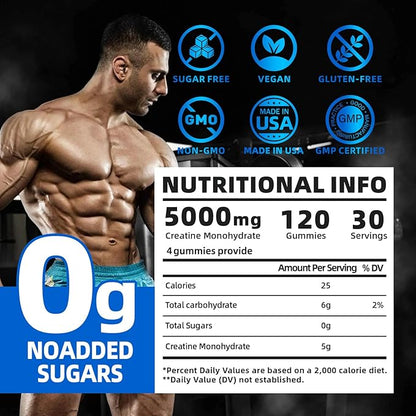 Pre Workout hcl creatine monohydrate Gummies, 120 Blue chew for Men(Blueberry), creatine hcl Energy Supplement for Women, whey Protein Isolate Vital Source Feminine Gummies