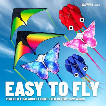 3 Piece Set Butterfly Delta Octopus Kites for Kids and Adults，Easy to Fly for Outdoor Adults Children Line Kite for Kids Toy (Delta 2+Octopus 2+Butterfly 2, 6)