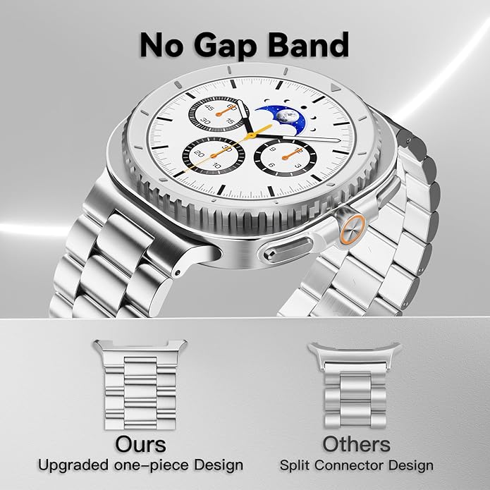Compatible with Samsung Galaxy Watch 8 Band 40mm 44mm Galaxy Watch 8 Classic 46mm 2025, No Gap Business Stainless Steel Metal Band Strap for Galaxy Watch 8 Men Women, Black