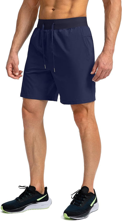 Men's Running Shorts with Zipper Pockets 9 Inch/ 7 Inch / 5 Inch Lightweight Quick Dry Gym Workout Athletic Shorts for Men(7" Inch)