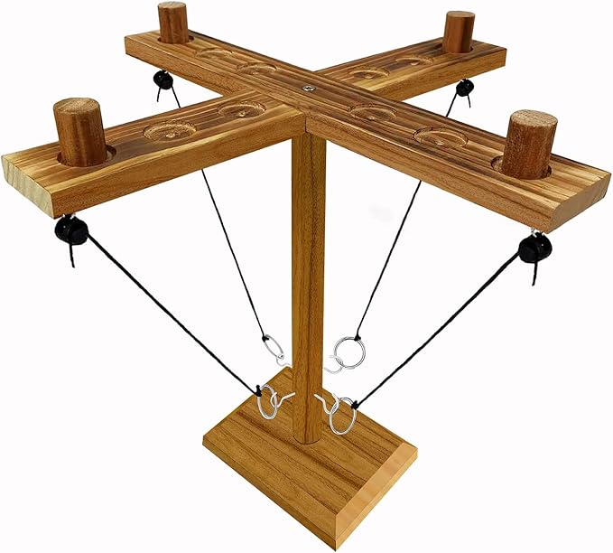 Hook Toss Game, Ring Toss Game, Handmade Wooden Ladder, Throwing Hook and Ring Battle Game for Family, ‎42,6 x 12,7 x 6,1 cm, Brown