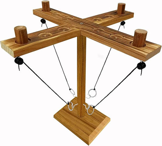 Hook Toss Game, Ring Toss Game, Handmade Wooden Ladder, Throwing Hook and Ring Battle Game for Family, ‎42,6 x 12,7 x 6,1 cm, Brown