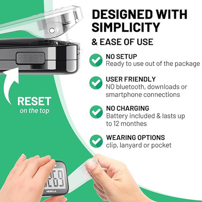 3D Pedometer for Walking, Simple Step Counter with Large Digital Display, Step Tracker with Removable Clip Lanyard, Accurately Track Steps for Men Women Kids Adults Seniors