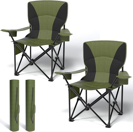 Heavy Duty Folding Chair 500LB Capacity, Oversized Camping Chairs with Cup Holder, Cooler Bag &