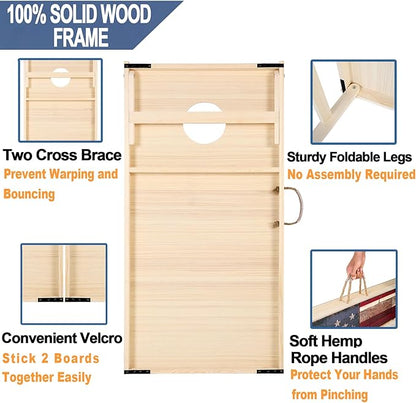 Solid Wood Vintage Cornhole Game Set, Two 4'x2'Cornhole Boards, 8 Cornhole Bags for Indoor and Outdoor Toss Games Competitions, Tournaments