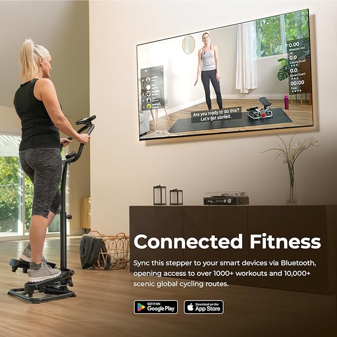 Sunny Health & Fitness Twist Stepper with Handlebar, Stair Step Machine for Cardio Workout, Compact Home Exercise Equipment W/Optional Free SunnyFit App Connection