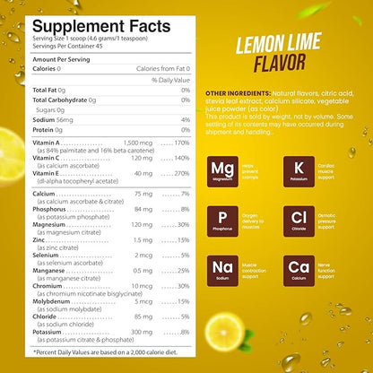 Electrolyte Powder - Refreshing Workout Recovery Electrolytes, Sugar Free, Gluten Free & Vegan, Pure Keto & Paleo Hydration Beverage, Immune Boosting Vitamins (198 Grams, Lemon Lime)