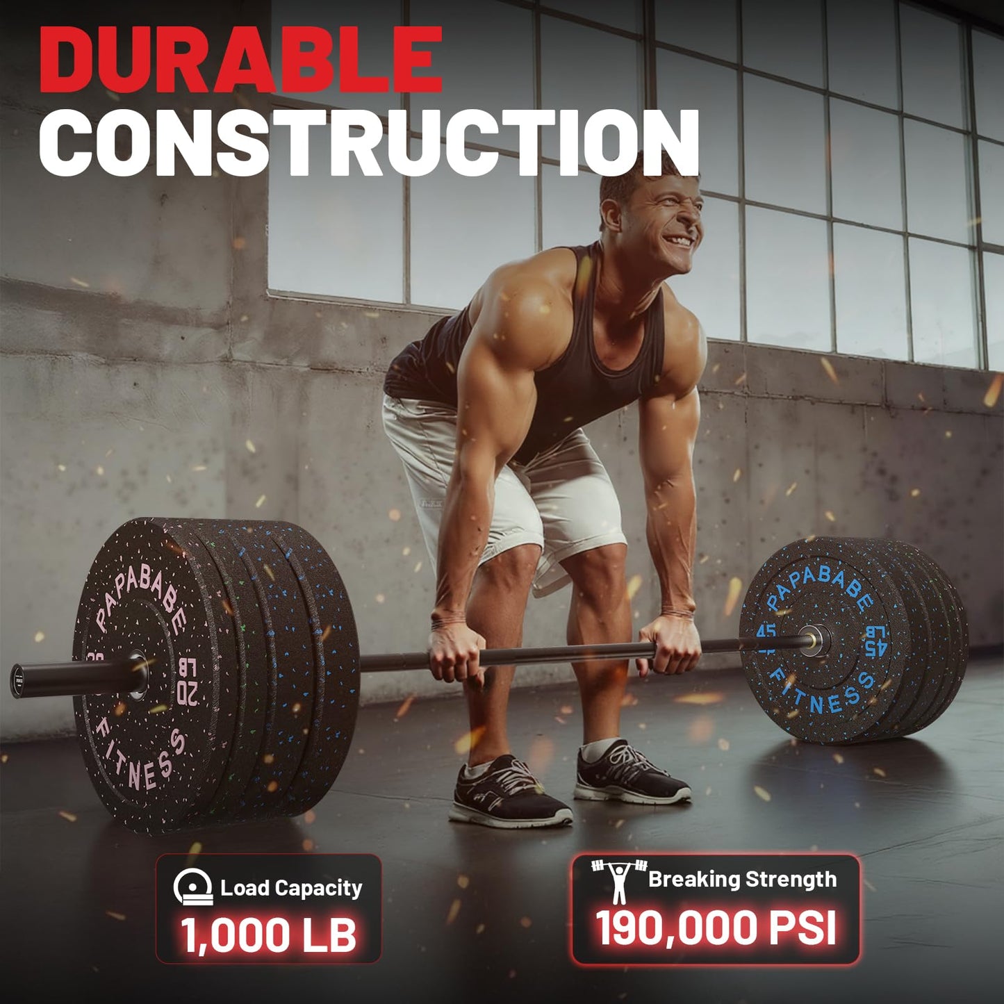 PAPABABE 7ft Barbell Olympic Barbell 1000lb Capacity Home Gym Black Elite