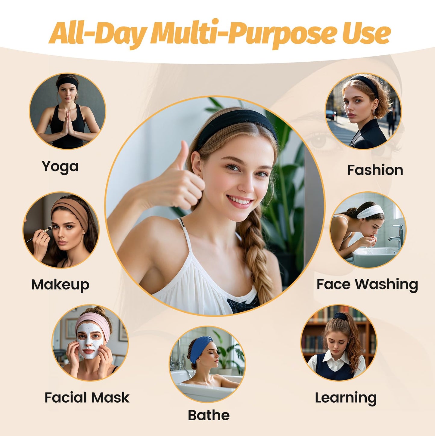 HSEM Headbands for Women, Wide Thick Workout Non Slip Hair Bands for Sports