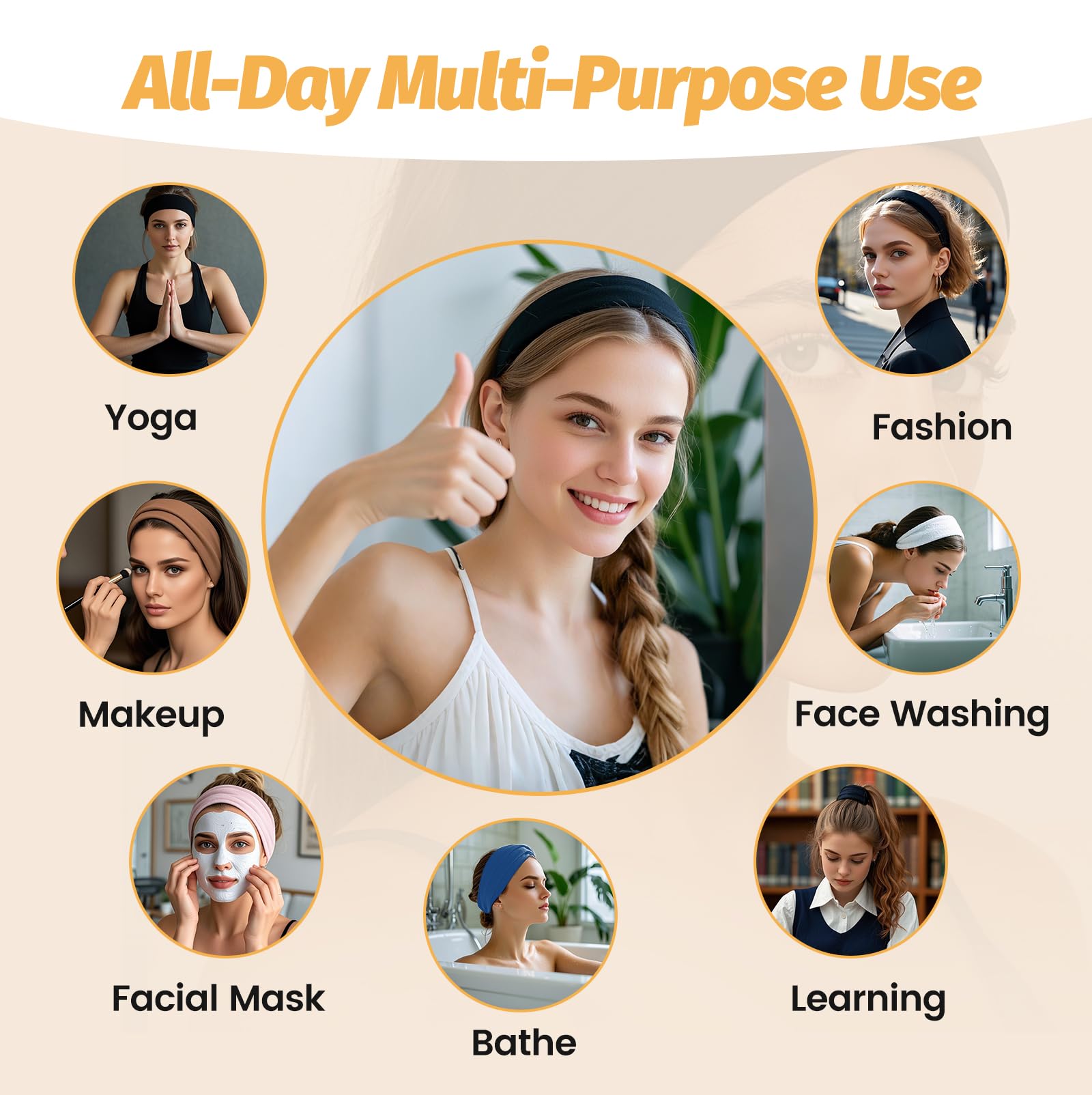 HSEM Headbands for Women, Wide Thick Workout Non Slip Hair Bands for Sports