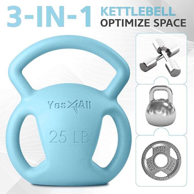 Yes4All Kettlebell, Strength Training Kettlebells for Women, Wide Multi-grip Textured Handle for Home Gym Exercises & Full Body Workout, Single 5–25 lb & Set of 10-15 lb