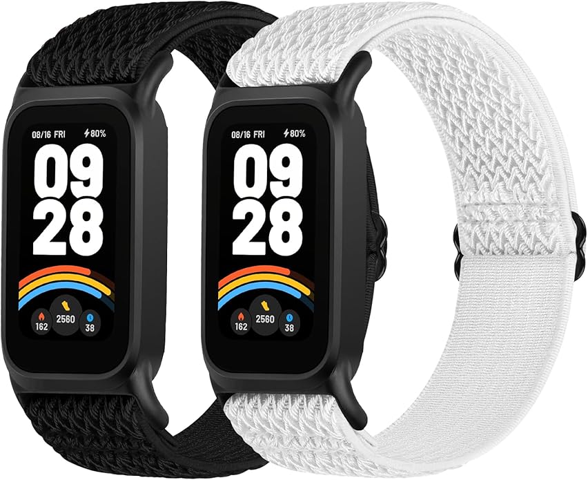 2 Pack Elastic Bands Compatible with Xiaomi Smart Band 9 Active Women Men, Soft Nylon Replacement Sport Wriststrap for Redmi Band 3