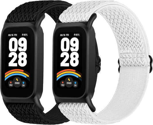 2 Pack Elastic Bands Compatible with Xiaomi Smart Band 9 Active Women Men, Soft Nylon Replacement Sport Wriststrap for Redmi Band 3