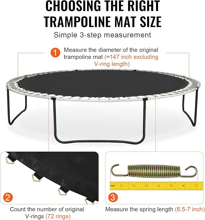 VEVOR Replacement Trampoline Mat, Universal Jumping Round Trampoline, Reinforce UV-Resistant Mat with Spring Tool & Durable V-Rings