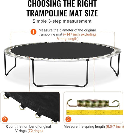 VEVOR Replacement Trampoline Mat, Universal Jumping Round Trampoline, Reinforce UV-Resistant Mat with Spring Tool & Durable V-Rings