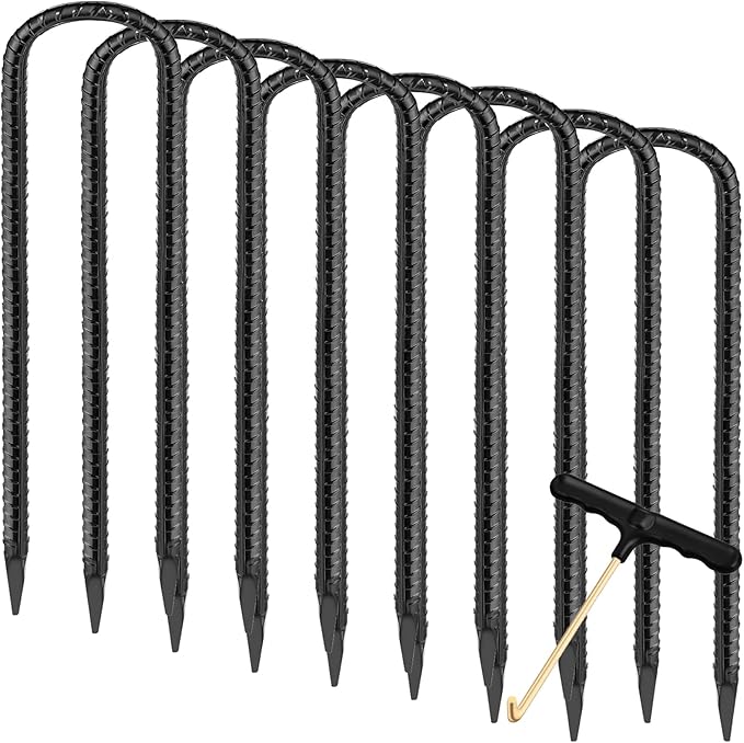 Trampoline Stakes Anchors Trampoline Accessories Wind Stake 12 Inch Heavy Duty High Wind Stake Safety Ground Anchor Galvanized Steel Wind Stakes (8Pcs, Black)