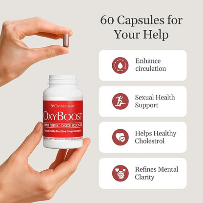OxyBoost Nitric Oxide Supplement for Men & Women - Supports Circulation, Heart Health, Energy, Mental Clarity & Blood Flow - Natural Formula with Vinitrox - 180 Capsules (Pack of 3)