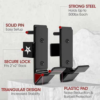Yes4All Power Rack J-Hooks & Attachments ??Heavy Duty Barbell Holders Compatible with 2x2 & 3x3 Power Racks for Home Gym