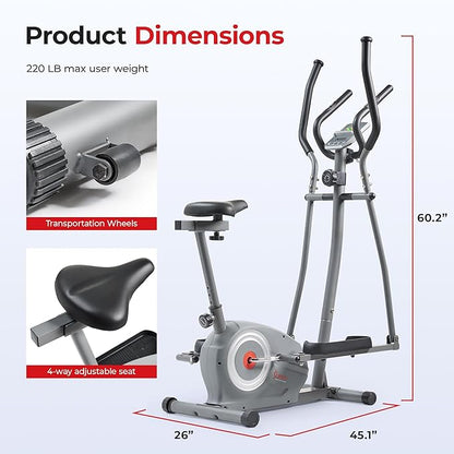 Sunny Health & Fitness Essential Smart 2-in-1 Cross Trainer Elliptical Bike, Magnetic Training Machine for Adult/Seniors Home Gym Cardio Exercises, Free SunnyFit App Bluetooth Connection - SF-E322004