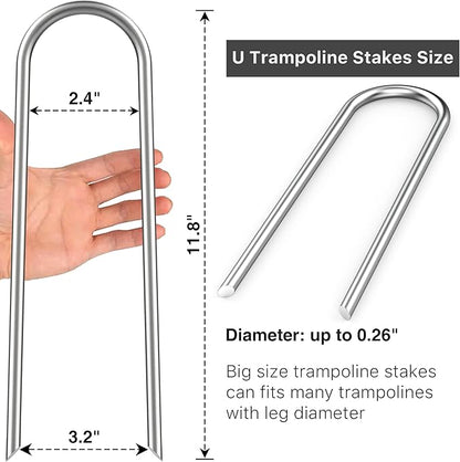 Heavy Duty Trampoline Stakes Anchors High Wind U Type Sharped Ends Safety Ground Anchors Galvanized Steel 11.8 inch for Soccer Goals,Tents and Garden Decorations