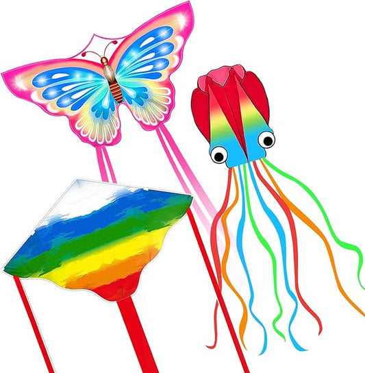 3Pack Large Kite Set - Easy to Fly for Kids Adults, Beach & Park & Outdoor Activities, Perfect for Easter and Festival