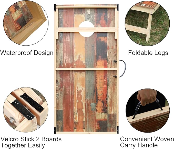 Solid Wood Premium Corn Hole Outdoor Game Set, 2 Regulation and Waterproof Cornhole Game Boards, with 8 Toss Bags, Perfect for Outdoor Indoor