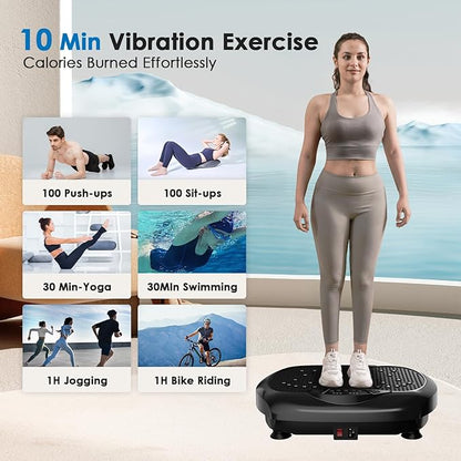 Vibration Plate Exercise Machine - Whole Body Workout Vibration Platform Lymphatic Drainage Machine for Weight Loss Home Fitness with Resistance Bands Remote