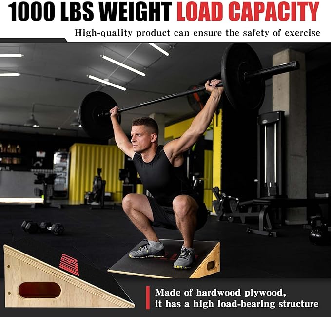 CAELUM Slant Board for Squats, Training Incline Board for Knees Over Toes, Wooden Non-Slip 25 Degree Incline Durable Board for Calf Stretch, Weightlifting, Fitness, 1000 Lbs Weight Capacity