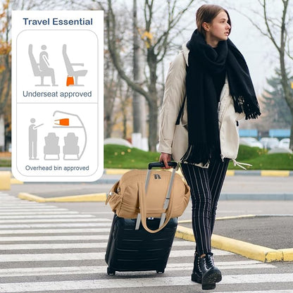 TOPDesign Travel Duffel Bag for Women, Puffer Gym Bag Sports Tote with Wet Pocket, Carry On Weekender with Luggage Sleeve (Khaki)