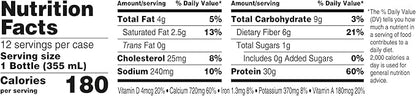 Oikos Protein Shake, Chocolate, 30g High Protein Drinks, Shelf Stable, Ready to Drink, 5g Prebiotic Fiber, 12 fl oz Bottle, 12 Count
