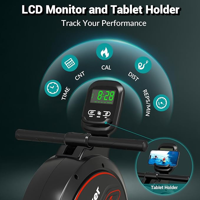 Rowing Machine,Wenoker Magnetic Rower Machine for Home,App Supported 350 LB Weight Capacity, Smooth Whisper Quiet with LCD Monitor Tablet Holder & Comfortable Seat Cushion, Compact and Saves Space