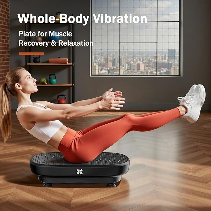 Vibration Plate Exercise Machine, Vibration Plate Platform with Bluetooth & Resistance Bands, Curved Design Full Body Workout Vibration Plate for Weight Loss, Muscle Recovery, Home