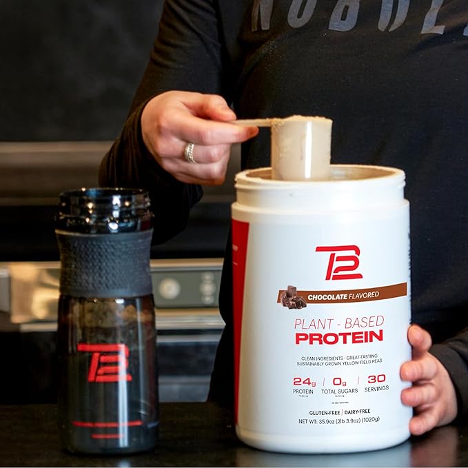 TB12 Plant Based Protein Powder by Tom Brady, 24g of Vegan Pea Protein, Low Sugar, Low Carb, Non-GMO, Meal Replacement, Keto Friendly, Paleo, Sugar Free, Chocolate Flavor (30 Servings/2.25lbs)