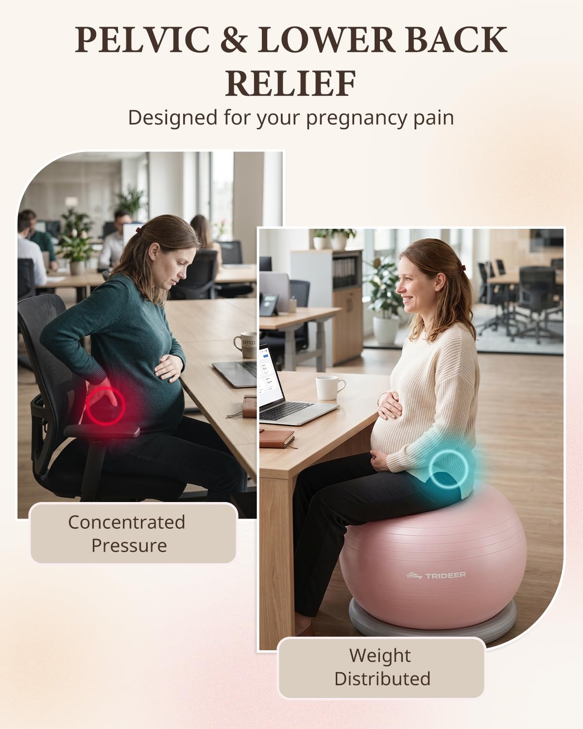 Trideer Yoga Ball Chair with Base for Office Desk, Exercise & Stability Ball Seat, Pilates Ball for