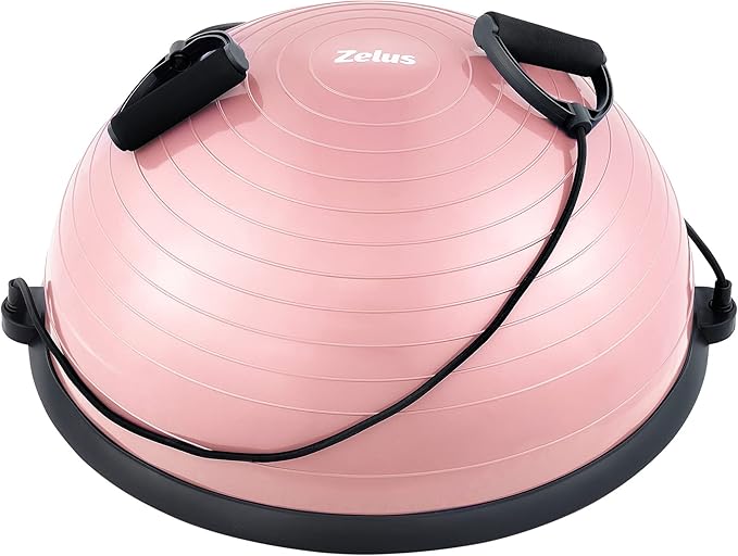ZELUS Balance Ball Trainer with Resistance Bands and Foot Pump, Inflatable Yoga Ball for Home Gym Workouts, 23 Inch Exercise Half Ball for Balance Training Core Strength Fitness More, 330lb Cap