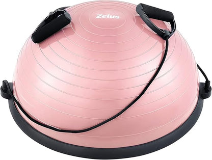 ZELUS Balance Ball Trainer with Resistance Bands and Foot Pump, Inflatable Yoga Ball for Home Gym Workouts, 23 Inch Exercise Half Ball for Balance Training Core Strength Fitness More, 330lb Cap