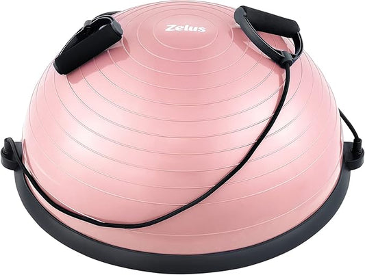 ZELUS Balance Ball Trainer with Resistance Bands and Foot Pump, Inflatable Yoga Ball for Home Gym Workouts, 23 Inch Exercise Half Ball for Balance Training Core Strength Fitness More, 330lb Cap