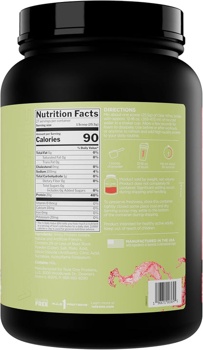 Rule 1 Clear Whey Isolate - 20g All-whey Isolate Protein, Over 9g EAAs, 300mg of Electrolyte Minerals, 90 Calories, Light, Crisp, and Refreshing Taste (27 Servings, Cherry Limeade)