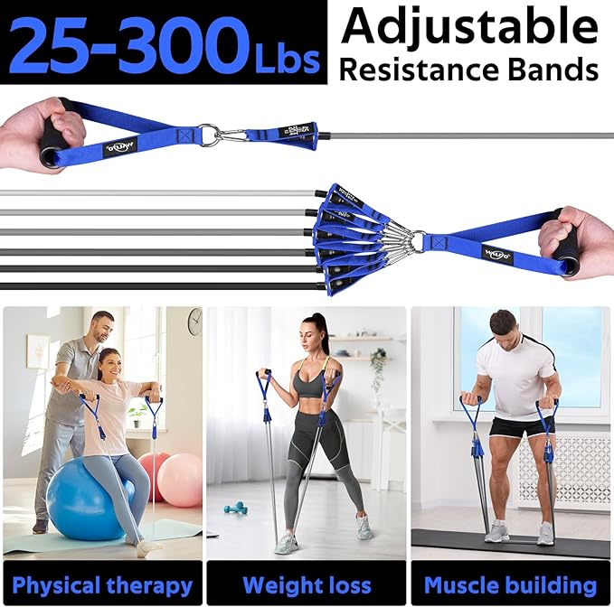 WALITO Resistance Bands Set - Exercise Bands with Handles, Door Anchor, Legs Ankle Straps, for Heavy Resistance Training, Physical Therapy, Muscle Training, Yoga, Home Workouts, Gym Equipment