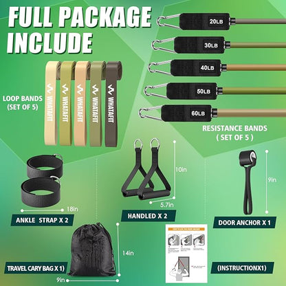 WHATAFIT Resistance Bands, Exercise Bands，Resistance Bands for Working Out, Work Out Bands with Handles for Men and Women Fitness, Strength Training Home Gym Equipment