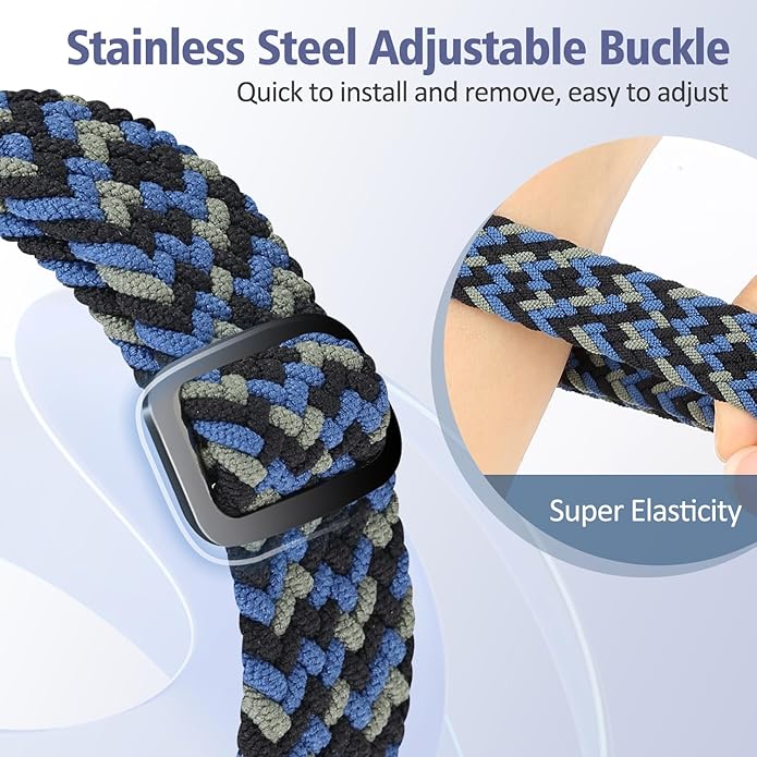 Elastic Braided Bands Compatible with Fitbit Charge 5/Fitbit Charge 6 for Women Men, Breathable Adjustable Stretchy Nylon Loop Sport Replacement Wristbands for Fitbit Charge 6 Charge 5 Straps