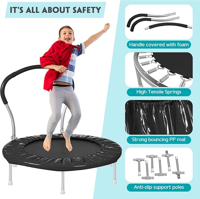 36-Inch Kids Trampoline with Handle - Indoor Mini Tranpoline for Toddlers, Small Fitness Rebounder for Indoor and Outdoor Use