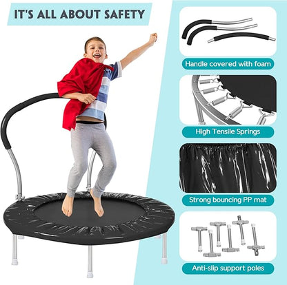 36-Inch Kids Trampoline with Handle - Indoor Mini Tranpoline for Toddlers, Small Fitness Rebounder for Indoor and Outdoor Use