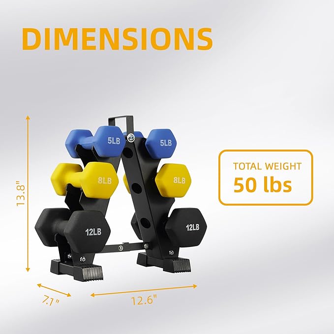 Neoprene Coated Dumbbell Set with Rack, Free Hand Weight Set For Home Gym Workout, Anti-Slip, Anti-roll, 20LBS, 32LBS, 50LBS and 56LBS Sets, Multiple Weight Options