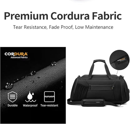 Duffle Bag for Travel, Carry on Gym Bag for Men, Waterproof Sport Bags with Shoe Compartment, 40L Weekender Men Tote Bag for Camping, Hiking, Trips - Black (CORDURA®)