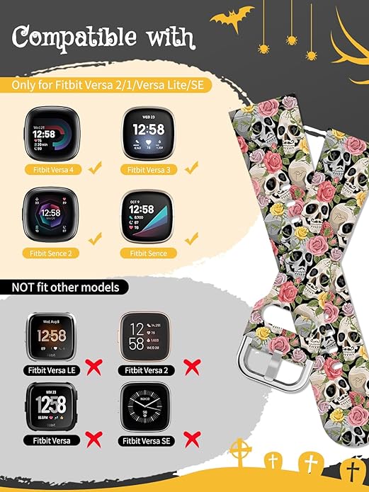Watbro Halloween Holiday Band Compatible with Fitbit Versa 3 / Sense/Fitbit Versa 4 / Sense 2 Bands for Women Men,Soft Silicone Cute Sport Pumpkin Strap