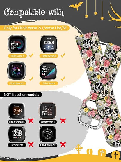 Watbro Halloween Holiday Band Compatible with Fitbit Versa 3 / Sense/Fitbit Versa 4 / Sense 2 Bands for Women Men,Soft Silicone Cute Sport Pumpkin Strap