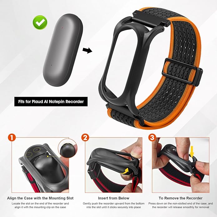 Adjustable Smartwatch Soft Woven Nyon Wristband + Protective Case Base fits for PLAUD AI NotePin Recorder,Upgraded 18mm Pin Notepin Strap for Easy Band Replacement