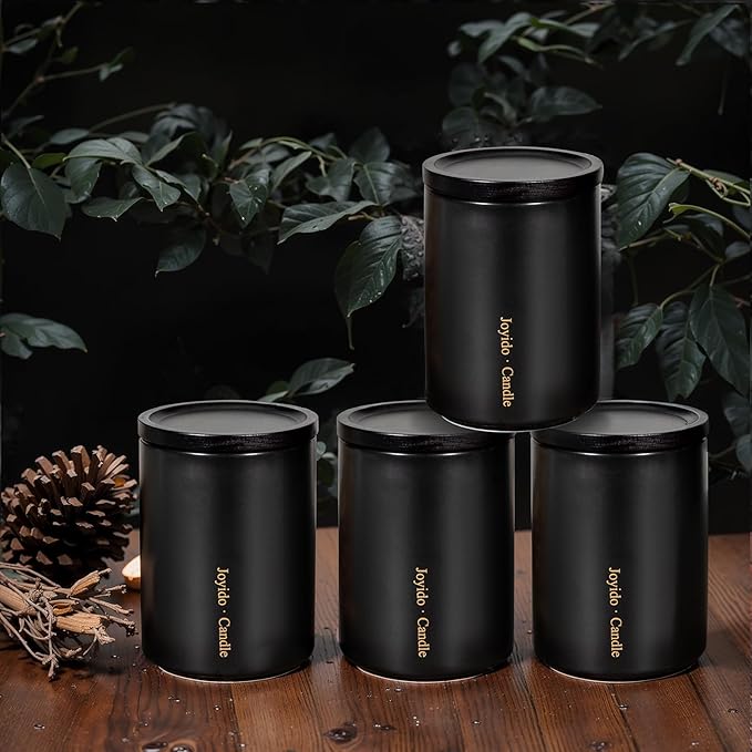14OZ Oud & Sandalwood Scented Candle - Aromatherapy Candles with Lid - Soy Candles for Home Scented - Luxury Ceramic Jar Candles for Bedroom Kitchen Home Decor, Housewarming Party (Black)